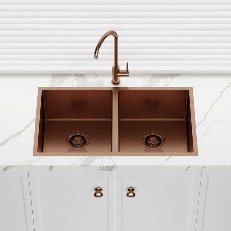 Oliveri 780x445x210mm Spectra Rose Gold Double Bowls 1.2mm Thick Copper Sink