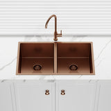 Oliveri 780x445x210mm Spectra Rose Gold Double Bowls 1.2mm Thick Copper Sink