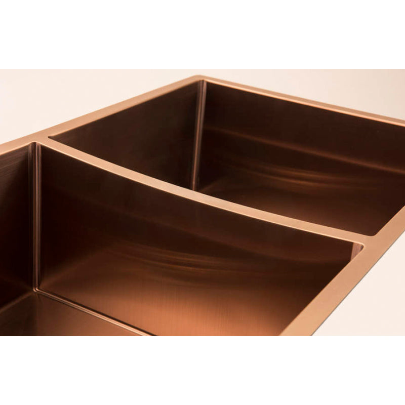 Oliveri 790X445X210Mm Spectra Rose Gold 1 & 1/2 Bowl 1.2Mm Thick Copper Sink Double Bowls Stainless