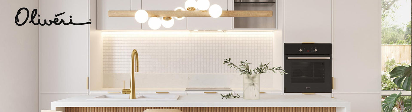Stylish kitchen featuring Oliveri sinks, showers, and tap filters.