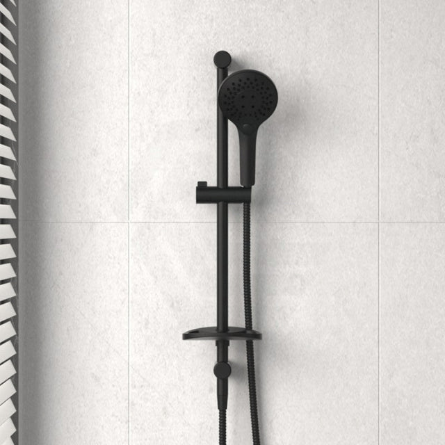 Oliveri Rome Matt Black Round Shower Rail With Handheld 3 Functions