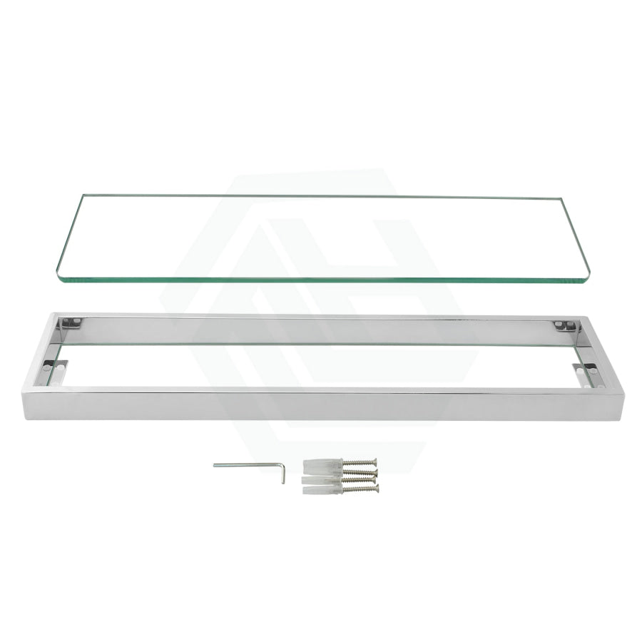 Omar Chrome Glass Shelf Single Storage Layer Stainless Steel