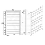 Aquaperla 1030x600x122mm Round Matt Black Electric Heated Towel Rack 9 Bars