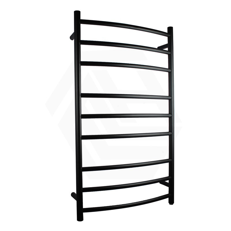 Aquaperla 1030x600x122mm Round Matt Black Electric Heated Towel Rack 9 Bars