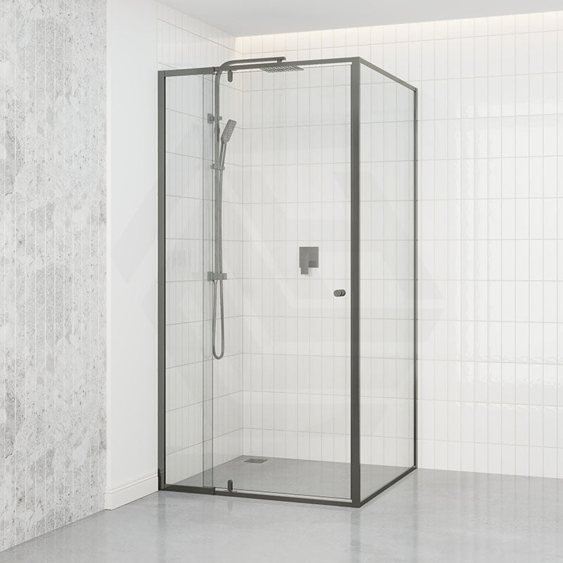 Gunmetal Grey Semi-Frameless Shower – L Shape, Pivot Door - MyHomeware