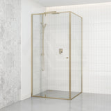 G#9(Gold) Semi-frameless Square Shower Screen Pivot Door 850-1250x2000mm with Knot Handle & Return Panel Elegant Light Gold Fittings