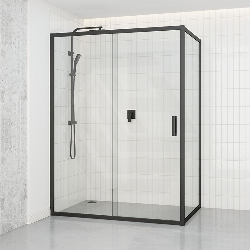 Shower Screen Semi-frameless Sliding L Shape Matt Black