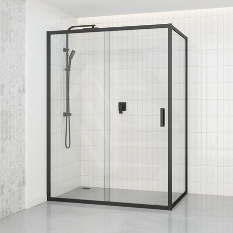 Shower Screen Semi-frameless Sliding L Shape Matt Black