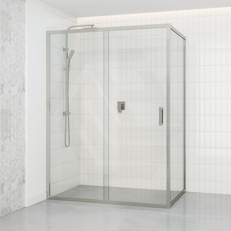 920-1750X2000Mm Semi-Frameless Shower Screen Sliding Door Wall To  Brushed Nickel Hardwares 6Mm Glass
