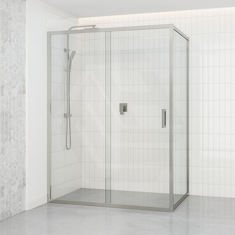 920-1750X2000Mm Semi-Frameless Shower Screen Sliding Door Wall To  Brushed Nickel Hardwares 6Mm Glass