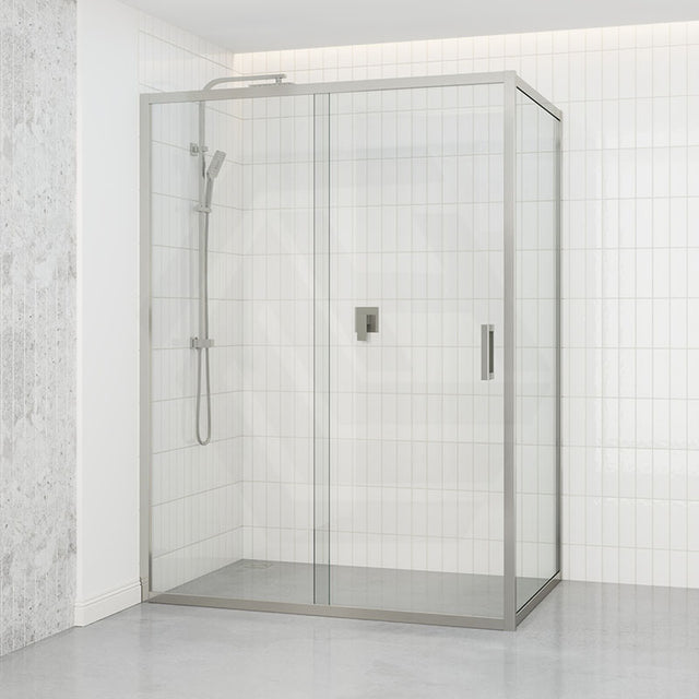 920-1750X2000Mm Semi-Frameless Shower Screen Sliding Door Wall To  Brushed Nickel Hardwares 6Mm Glass