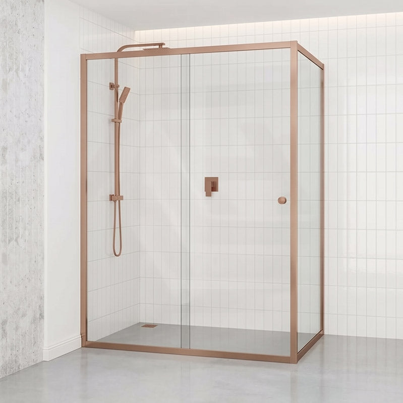 920-1750x2000mm L Shape Shower Screen Sliding Door Semi-frameless 6mm Glass with Return Panel - Variant Colour Fittings