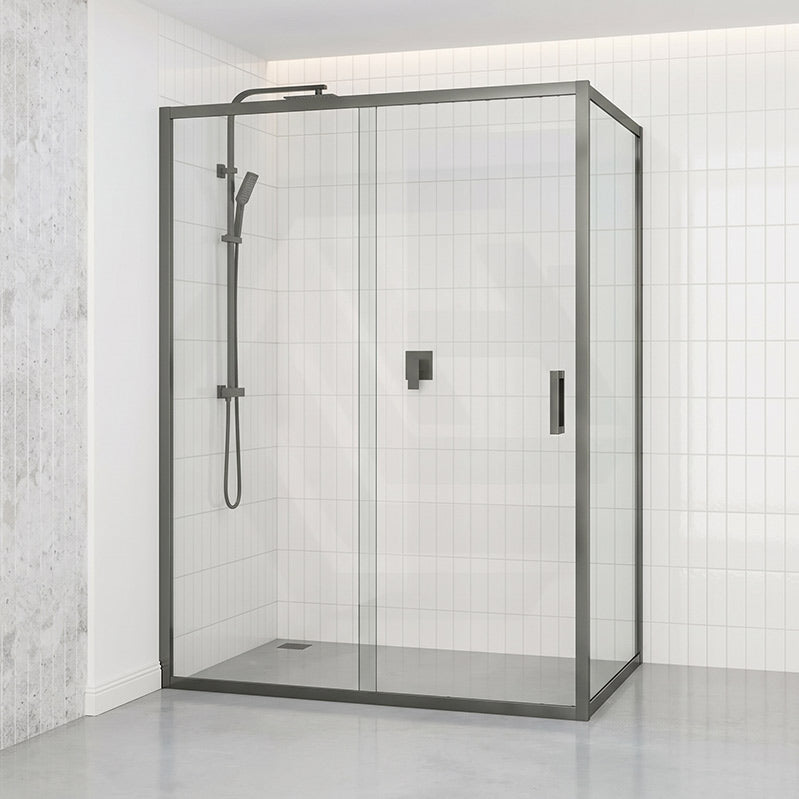 920-1750x2000mm L Shape Shower Screen Sliding Door Semi-frameless 6mm Glass with Return Panel - Variant Colour Fittings