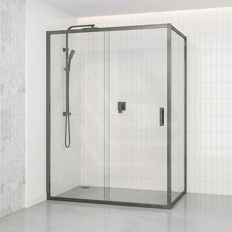 920-1750x2000mm L Shape Shower Screen Sliding Door Semi-frameless 6mm Glass with Return Panel - Variant Colour Fittings