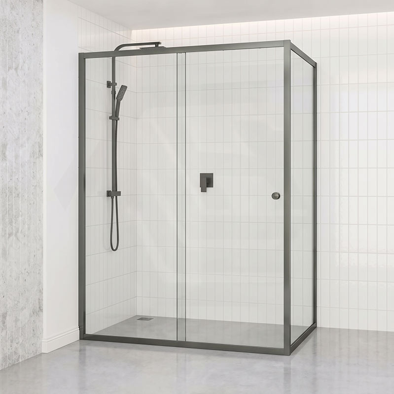 920-1750x2000mm L Shape Shower Screen Sliding Door Semi-frameless 6mm Glass with Return Panel - Variant Colour Fittings