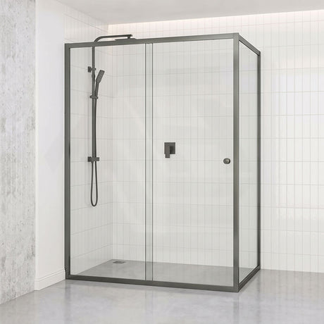 920-1750x2000mm L Shape Shower Screen Sliding Door Semi-frameless 6mm Glass with Return Panel - Variant Colour Fittings