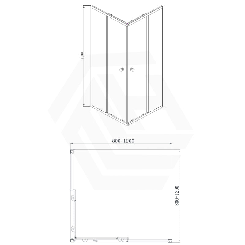 N#1(Nickel) 800-1200mm Square / Rectangle Shower Screen Brushed Nickel Semi-frameless Double Sliding 6mm Glass 2000mm Height
