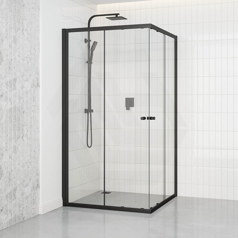 800-1200Mm Square / Rectangle Shower Screen Black Semi-Frameless Double Sliding 6Mm Glass 1900Mm
