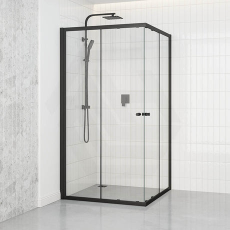 800-1200Mm Square / Rectangle Shower Screen Black Semi-Frameless Double Sliding 6Mm Glass 1900Mm