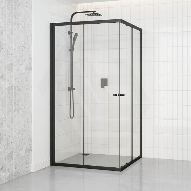 800-1200Mm Square / Rectangle Shower Screen Black Semi-Frameless Double Sliding 6Mm Glass 1900Mm