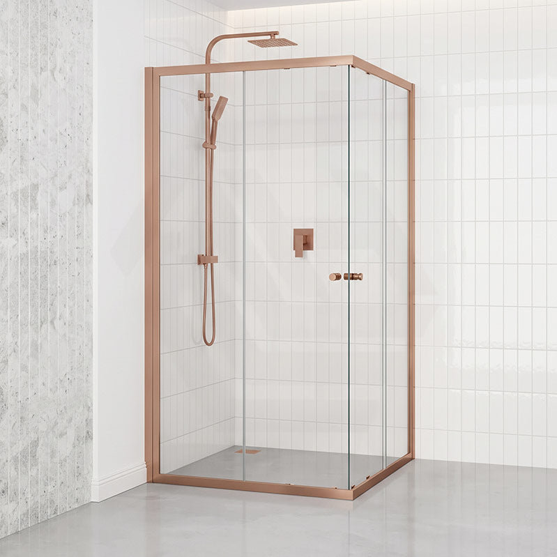 Square / Rectangle Shower Screen Semi-frameless Double Sliding 6mm Glass 800-1200x2000mm Height - Brushed Bronze Fittings