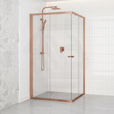 Square / Rectangle Shower Screen Semi-frameless Double Sliding 6mm Glass 800-1200x2000mm Height - Brushed Bronze Fittings