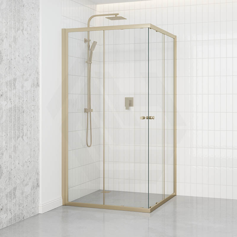 G#9(Gold) 800-1200mm Square / Rectangle Shower Screen Light Gold Semi-frameless Double Sliding 6mm Glass 2000mm Height