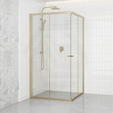 G#9(Gold) 800-1200mm Square / Rectangle Shower Screen Light Gold Semi-frameless Double Sliding 6mm Glass 2000mm Height