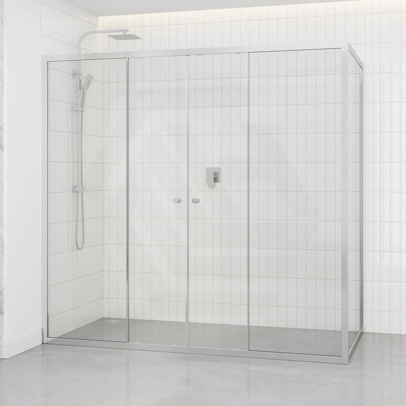 Tempered Glass Semi-frameless Shower Screen L Shape Double Sliding Chrome