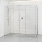 Tempered Glass Semi-frameless Shower Screen L Shape Double Sliding Chrome