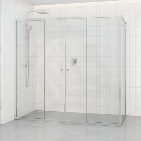 Tempered Glass Semi-frameless Shower Screen L Shape Double Sliding Chrome