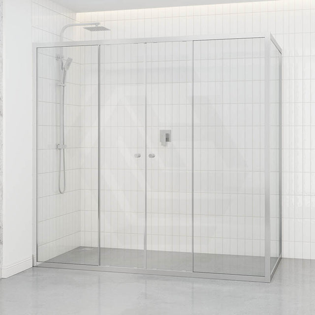 Tempered Glass Semi-frameless Shower Screen L Shape Double Sliding Chrome