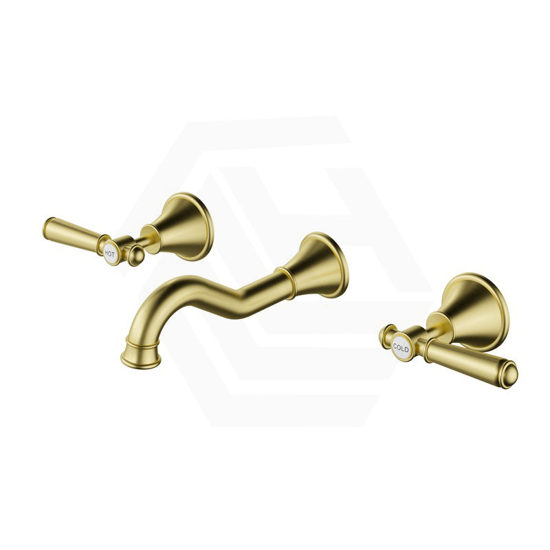 IKON Clasico Brushed Gold 1/4 Turn Wall Mounted Basin/Bath Tap Set