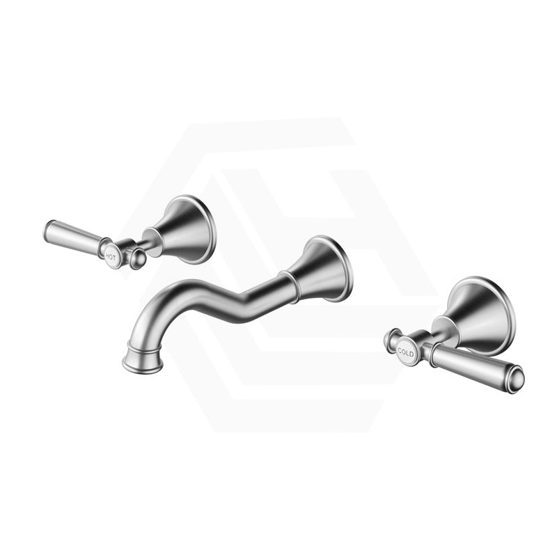 IKON Clasico Brushed Nickel 1/4 Turn Wall Mounted Basin/Bath Tap Set