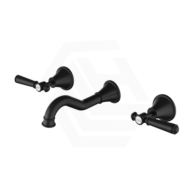 IKON Clasico Matt Black 1/4 Turn Wall Mounted Basin/Bath Tap Set