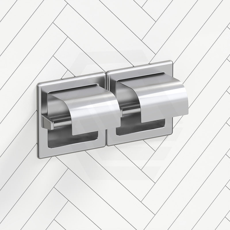 Stainless Steel Recessed Double Roll Toilet Paper Dispenser With Hood