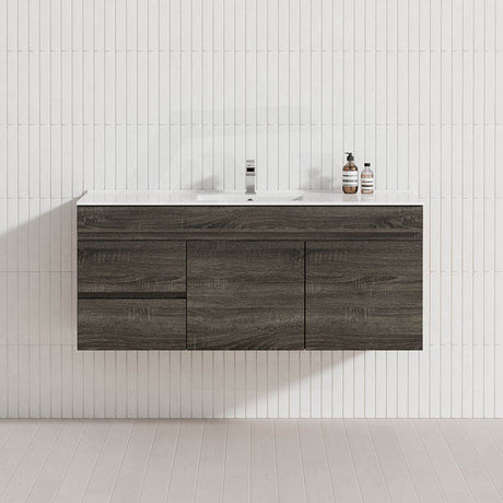 600-1500mm Berge Dark Grey Wall Hung Vanity with Left / Right Drawer and Ceramic / Poly Tops Options