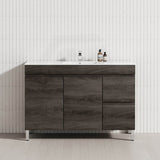 600-1500mm Berge Freestanding Vanity with Legs Dark Grey Wood Grain PVC Filmed Cabinet ONLY & Ceramic / Poly Top Available