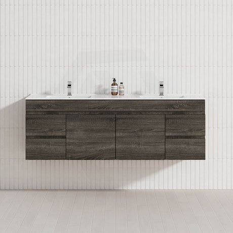 600-1500mm Berge Dark Grey Wall Hung Vanity with Left / Right Drawer and Ceramic / Poly Tops Options