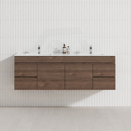 600-1500mm Berge Dark Oak Wall Hung Vanity Wood Grain PVC Filmed Cabinet ONLY & Ceramic/Poly Top Available