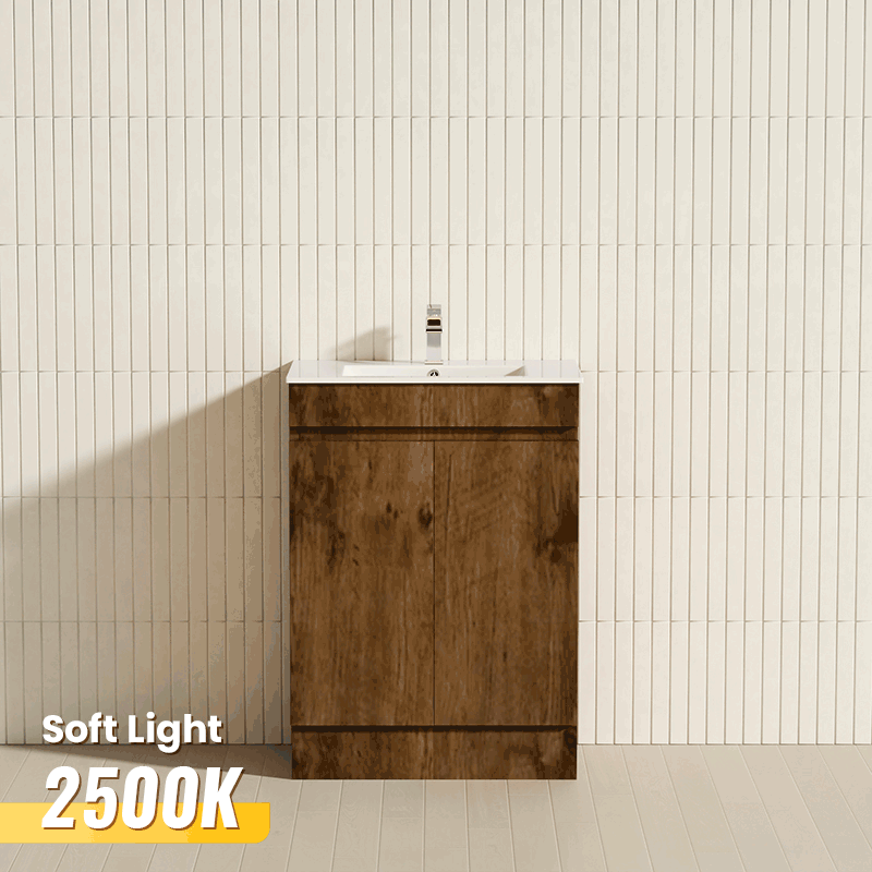 600mm NARROW Berge Freestanding Vanity with Kickboard Dark Oak Wood Grain PVC Filmed Cabinet ONLY & Ceramic / Poly Top Available