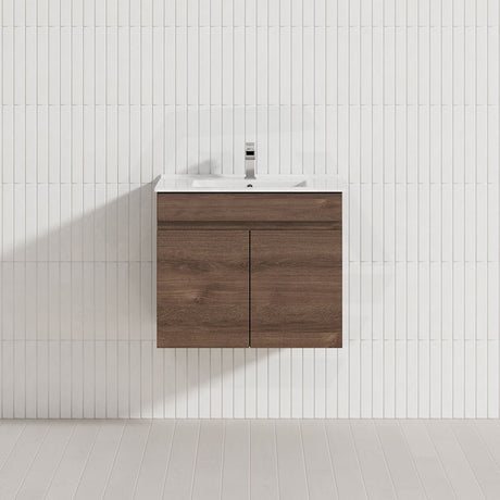 600-1500mm Berge Dark Oak Wall Hung Vanity Wood Grain PVC Filmed Cabinet ONLY & Ceramic/Poly Top Available