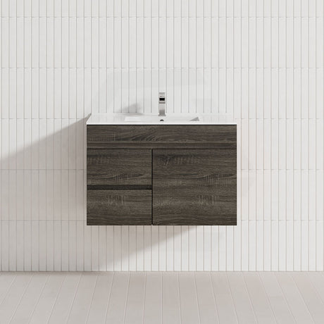 600-1500mm Berge Dark Grey Wall Hung Vanity with Left / Right Drawer and Ceramic / Poly Tops Options