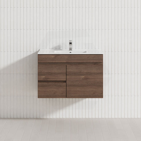 600-1500mm Berge Dark Oak Wall Hung Vanity Wood Grain PVC Filmed Cabinet ONLY & Ceramic/Poly Top Available