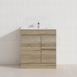 600-1500mm Berge Freestanding Bathroom Floor Vanity with Kickboard White Oak Wood Grain PVC Filmed Cabinet ONLY & Ceramic/Poly Top Available