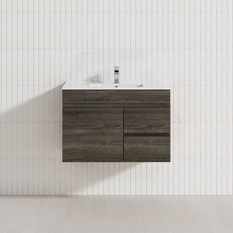 600-1500mm Berge Dark Grey Wall Hung Vanity with Left / Right Drawer and Ceramic / Poly Tops Options
