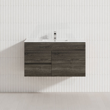 600-1500mm Berge Dark Grey Wall Hung Vanity with Left / Right Drawer and Ceramic / Poly Tops Options