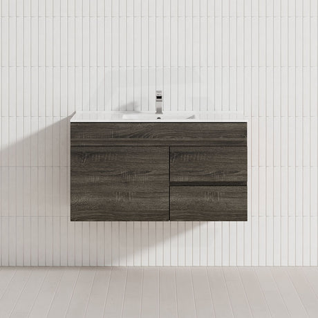 600-1500mm Berge Dark Grey Wall Hung Vanity with Left / Right Drawer and Ceramic / Poly Tops Options