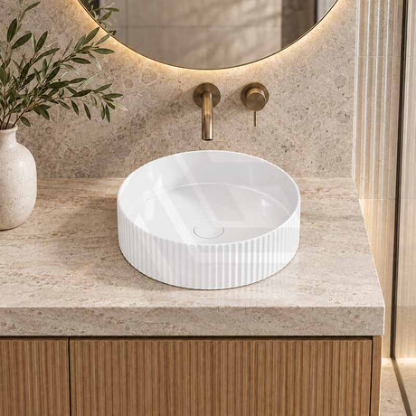 CETO Bellevue Round Fluted Ceramic Above Counter Basin NO Overflow 360x360x115mm - Variant Colour