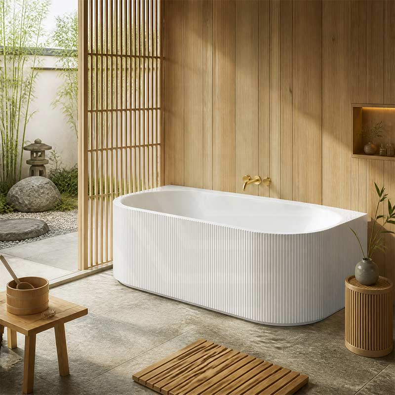 Ceto Fluted Back to Wall Oval Bathtub NO Overflow 1500/1700mm - Variant Colour